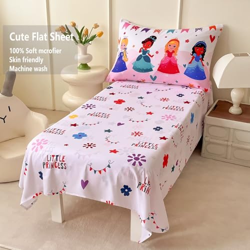 Image of 4 Piece Princess Toddler Bedding Sets for Girls,Pink Princess Comforter Sets,Ultra Soft Toddler Bed Set Includes Comforter, Flat Sheet, Fitted Sheet,Pillowcase