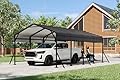EROMMY 12' x 20' Heavy Duty Metal Carport with Galvanized Steel Roof & Base for All-Weather Protection, Outdoor Carport Garage, Versatile for Car, Boat, Tractor, and Party Use, Dark Gray