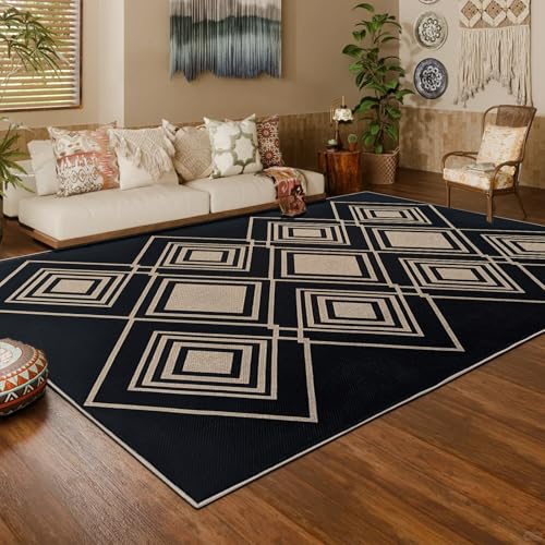 USTIDE 5x7 Black Geometric Design Non Slip Rug