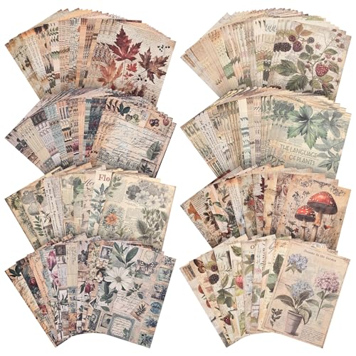 120 Sheets Vintage Botanical Scrapbook Paper Set, Journaling Scrapbooking Supplies