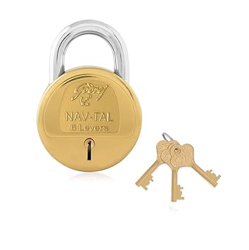 Godrej Locks I Navtal 6 levers 50 mm I Padlock for Main Door I Gate Lock I Tool Box, Shutters, Shops & Offices I Strong Hardened Corrosion Resistant Shackle I Brass Material | 1 Year Warranty - image, photos