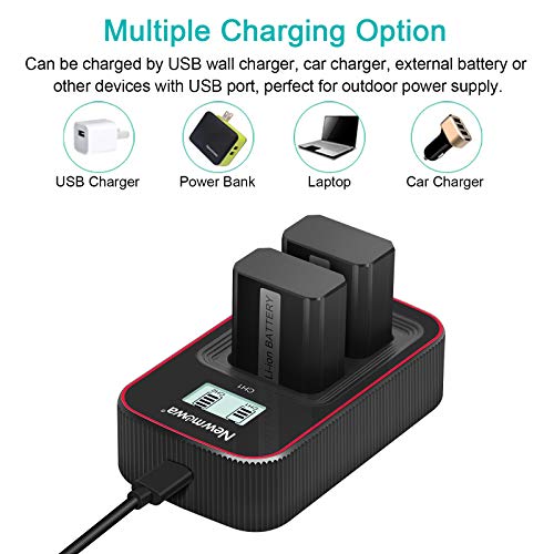 Newmowa Smart LCD Display Dual USB Charger for Sony NP-FW50, Sony Alpha a3000, Alpha a5000, Alpha a5100, a6000, a6100, a6300, a6400, a6500, Alpha 7, a7,Alpha 7R, a7R, Alpha 7S, a7S, ZV-E10