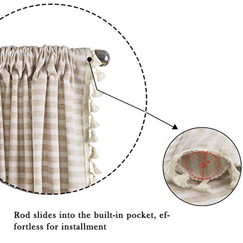 Colorbird Striped Semi-Blackout Window Curtains 2 Panels Farmhouse Style Cotton Linen Darkening Curtains With Tassel Rod Pocket Window Drapes For Dining Living Bedroom (52" W X 84" L, 1 Pair, Beige) #TOP2