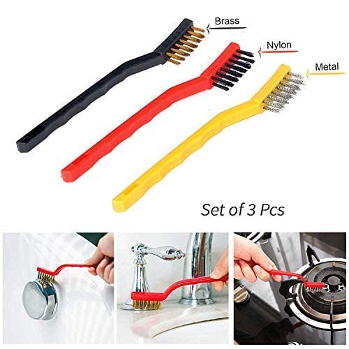 LMR3 Gas Stove Cleaning Wire Brush Metal Brush for Cleaning, Brass Rust & Paint Removal Metal Scrubbing Polishing Brush, (Pack of 1 Contains 3 Pieces of Brush)