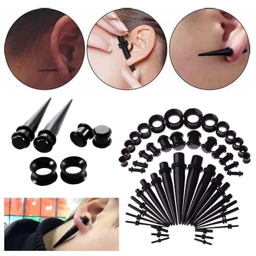 BDSHUNBF 68 Stück Ohr Stretching Kit, 14G-00G Messgeräte Expander Kit, Piercing Schmuck, Silikon Tunnel, Taper Dehnstab Set, Spiralkegel Expander für Ohren