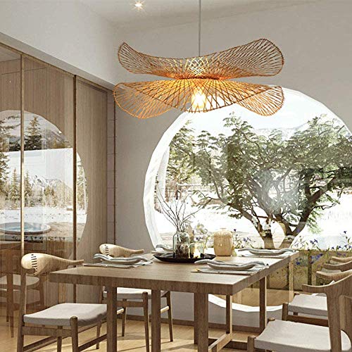 Suspension vintage en bambou hauteur réglable E27 diamètre 65 cm