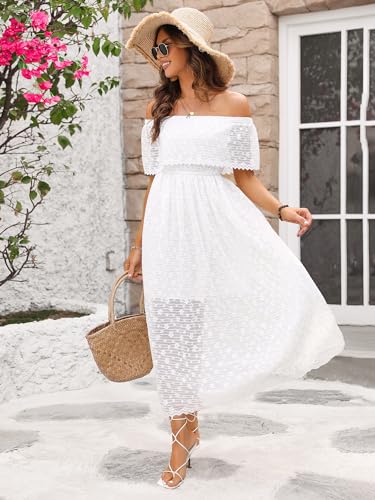 Image of Atnlewhi Womens Vintage Lace Floral Off Shoulder Elegant Swing Dresses A-line Mini Dress for Party Cocktail Wedding