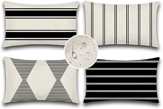 OTOSTAR Outdoor Decorative Pillow Covers Waterproof Garden Throw Pillow Covers 12x20 Inch Cushion Case Geometry Throw Pillowcases Pillows Shell for Patio Furniture Couch Tent Balcony Pack of 4 (Black)