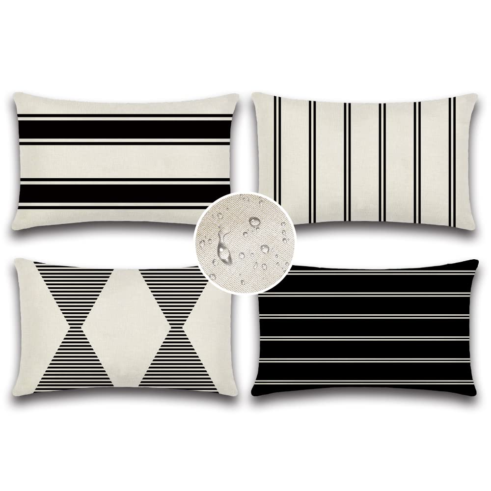 Coussin extérieur géométrique noir pour aménager un salon de jardin tendance