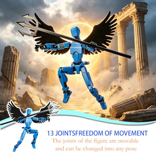 Image of 2-Piece Set Dummy 13 Action Figure, Desktop Decorations for Creative Display, DIY Assembly Toys with Articulated Joints, Blue and Yellow Figures with Wings and Weapons Set
