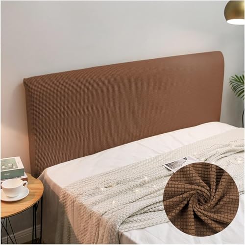 Image of HOMETHREADS Stretchable Lycra /Velvet Headboard Cover | Soft, Dust-Proof & Wrinkle-Resistant Bed Back Protector | Fits Leather, Wooden & Fabric Bedsides | for 6ft to 6.5ft Beds | (Brown, 172x65cm)