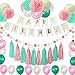 75pcs Pink Mint Birthday Party Decorations Decor Supplies - Happy Birthday Banner - 21 Party Balloons -9 Paper Pom Poms - 10 Tassels - Dot Paper Garland Girls Birthday Party Baby Wedding Bridal Show