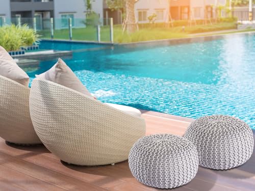 kreatives Wohnen Pouf Premium ø45cm Sitzhocker Strickpouf Innen Terrasse Pool Garten nachhaltig grau - Silbergrau