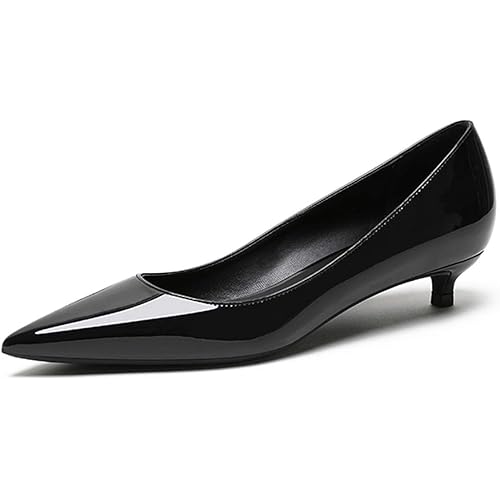 Eldof Women's Low Heel Pumps Pointed Toe Kitten Heels Slip on Comfort Pumps 1.4 Inches for Dress Party Office