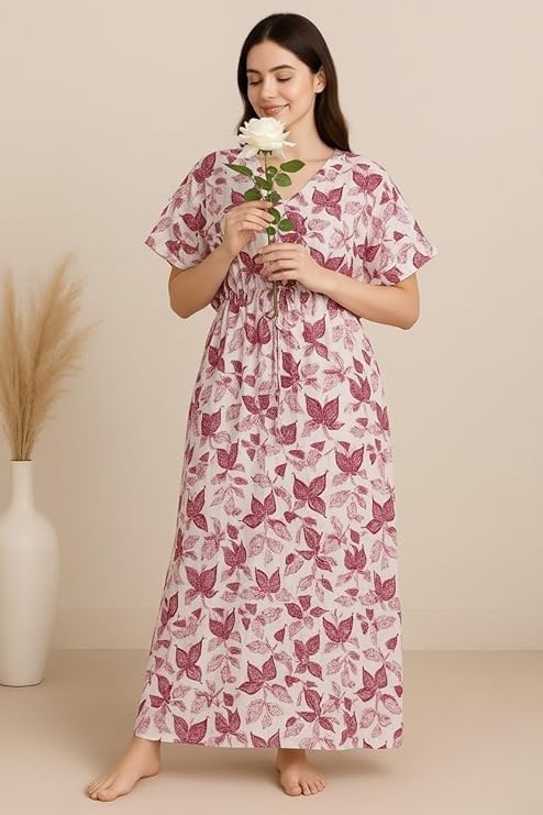 Image of Bahumaan Nighty for Women Cotton Combo Pack of 2 | Free Size Gown for Women Cotton with Side Pocket | Nighties for Women Pure Cotton Combo Stylish | Maxi Sleepwear