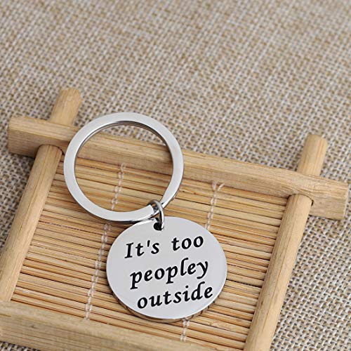 Zuo Bao Introvert Gift Social Club Anti-Social Funny Saying Sarcastic Cool Keychain Introvert Humor Gift Ideas It’s Too Peopley Outside Keychain (Too peopley keychain)4