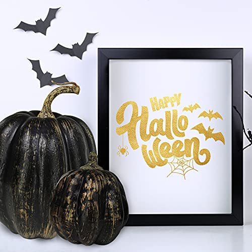 Image of Winlyn 7 Pcs Assorted Artificial Gold Brush Black Pumpkins Rustic Decorative Halloween Faux Foam Pumpkins for Fall Halloween Thanksgiving Tabletop Centerpiece Mantel Kitchen Decor