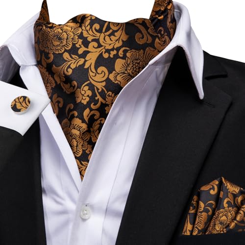 Image of Dubulle Paisley Floral Ascot for Men Self Tie Mens Cravat and Pocket Square Cufflinks Wedding