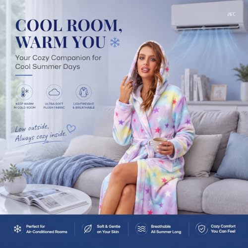 Image of RONGTAI Womens Robes Plush Fleece Hooded Bathrobe Thick Nightgown with Pockets Fluffy Sleepwear
