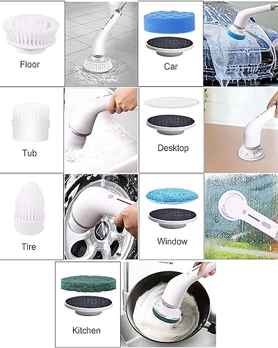 Image of Electric Spin Scrubber, Portable Cordless Cleaning Brush with Adjustable Extension Rod Power Shower Scrubber with 8 Replaceable Cleaning Heads for Bathtub /Sink /Tile /Floor /Window /Bathroom