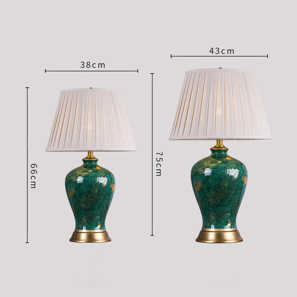 Ceramiczna lampa stołowa w stylu retro, zielona farma, elegancka lampa biurkowa do domowego biura, sypialni(Remote Control Switch,L)