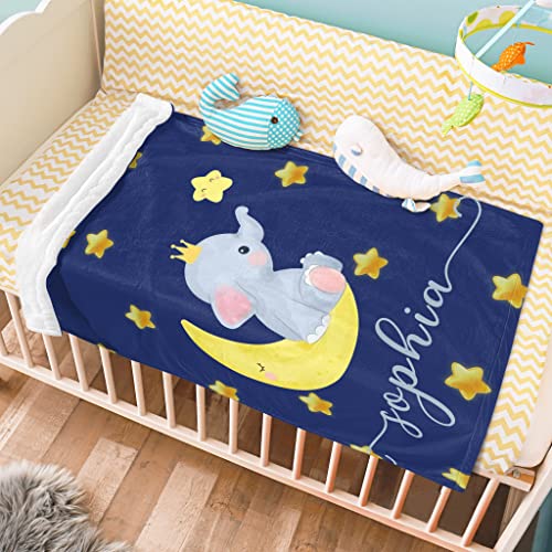 Image of Custom Baby Blanket with Name, Personalized Elephant Swaddle Blanket for Girl, Customized Shower Gifts for Baby Girls, Christmas Easter Birthday Newborn Gifts for Kids Girls