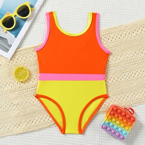 Image of Toddler Girl Swimsuit Candy Color One-Piece Swimwear Girls Color Block Bathing Suit Summer Bikini Set 1-6 Years