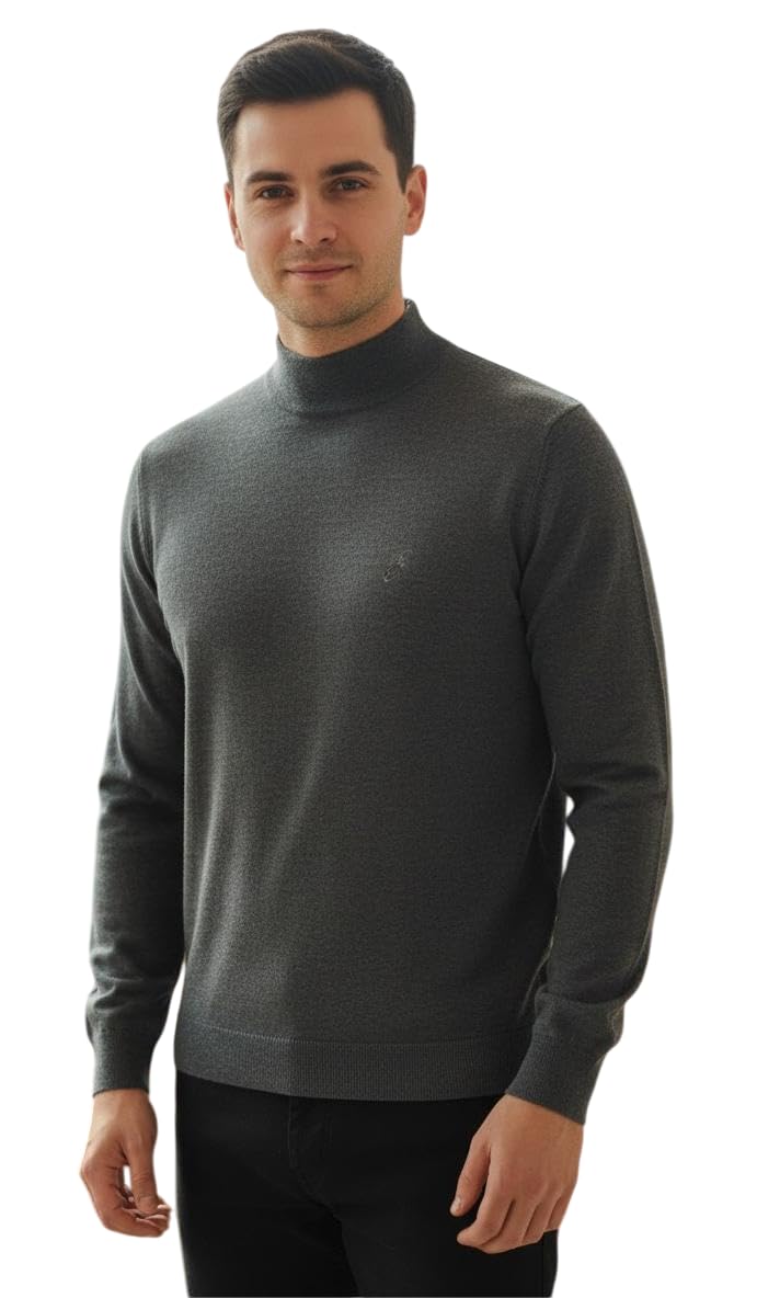 Men's Classic Mock Neck Sweater, Dark Gray, Long Sleeve Pullover, Professional Winter Wear, Regular Fit-picture-46