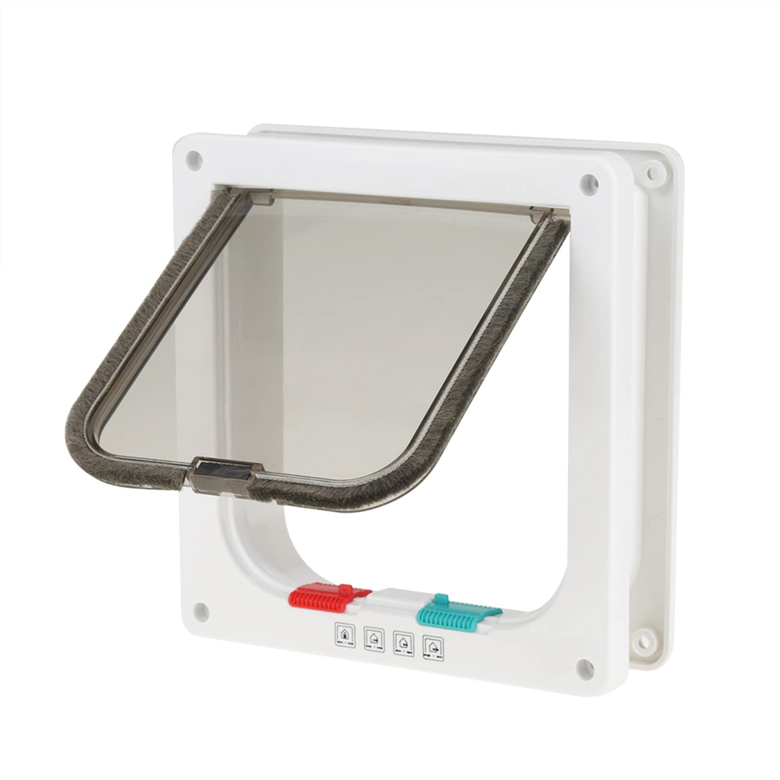 Wakects Petite Porte pour Animaux de Compagnie Chatière à Verrouillage pour Chat et Chien à 4 Voies avec Tunnel Cache Découpe Porte de Chat Blanc 25 x 23.5 cm