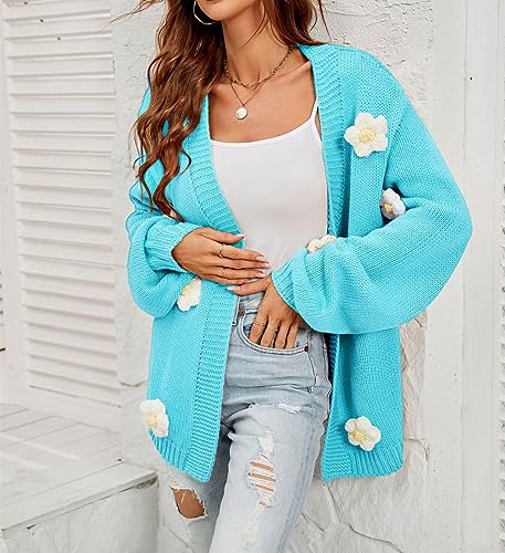Image of Womens Y2K Cute Cardigan Sweaters Open Front Cropped Flower Knit Jacket Vintage Preppy Aesthetic 90s Clothes Kawaii Sweater