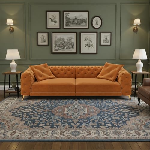 Image of KCGKCG 97.7 inch Sleeper Sofa Bed, Velvet Sectional Couches for Living Room /Bedroom, 3 in 1 Pull Out Couch Bed, Convertible Sectional Couch loveseat Sofa with Movable Ottoman, Orange