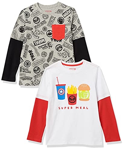 Amazon Essentials Disney | Marvel | Star Wars Boys and Toddlers' Long-Sleeve 2-in-1 T-Shirts, Pack of 2