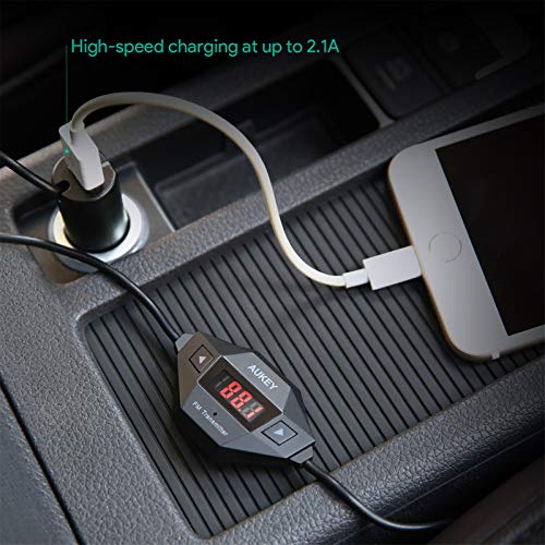 AUKEY FM Transmitter, Radio Adapter Car Kit with USB Car Charger, Compatible with Smartphones