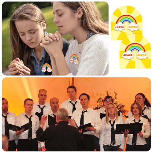 Image of Yinkin 12 Sets Jesus Saves Rainbow Pins with Card Religious Christian Bible Enamel Lapel Pins Sunday School Church Appreciation Gifts for Clothes Backpacks Hats Accessories
