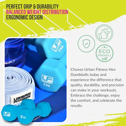 Urban Fitness Neoprene Covered Hex Dumbbells Fitness (Pair) Blue 2 X 2kg, one size, K-REY-UFW033 - Image 4