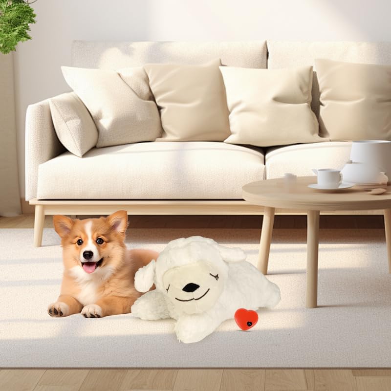 NPET Puppy for Dogs, Puppy Stuffed Animal Anxiety Calming Behavioral Aid Puppy Toy Sleep aid for Dogs Cats Pets, White Sheep