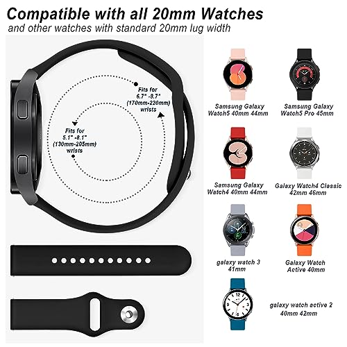 3 PACK Bands for Samsung Galaxy Watch 6/6 Classic Band 40mm 44mm 43mm 47mm, Galaxy Watch 5/5 Pro/Galaxy Watch 4 Band, 20mm Soft Silicone Sport Replacement Strap for HUAWEI GT 3 42mm for Amazfit GTS 4
