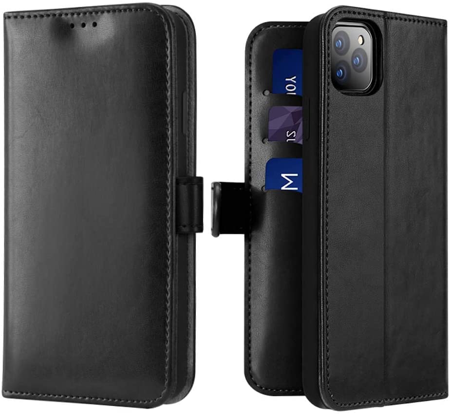 Étui portefeuille iPhone 12 Pro Max porte-cartes coque cuir bouton béquille