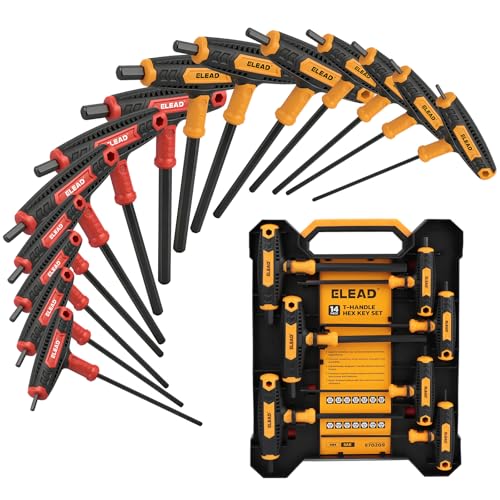ELEAD 14-Piece T-handle Allen Wrench Set, Metric 2.5mm-10mm & SAE 1/8'-3/8' Portable Hex Key, Long Arm Allen Key Set with Storage Box for Basic Home Repair and Mechanical Maintenance