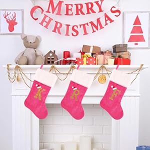 20-inch Personalized Pink Faux Velvet Stocking with Embroidered Gold Letter – Luxurious Christmas Decoration and Gift, Plush Finish (Pink-M) 20 inch Personalized Pink Faux Velvet Stocking with Embroidered Gold Letter–Luxurious Christmas Decoration and Gift Plush Finish Pink M