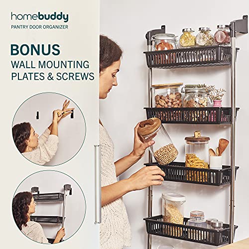Homebuddy Pantry Door Organizer - 6 Basket Over The Door Organizer, Sturdy Back Of Door Storage Organizer With 3 Sets Of Padded Hooks - Door Shelf For Kitchen, Bathroom, Wardrobe #TOP5
