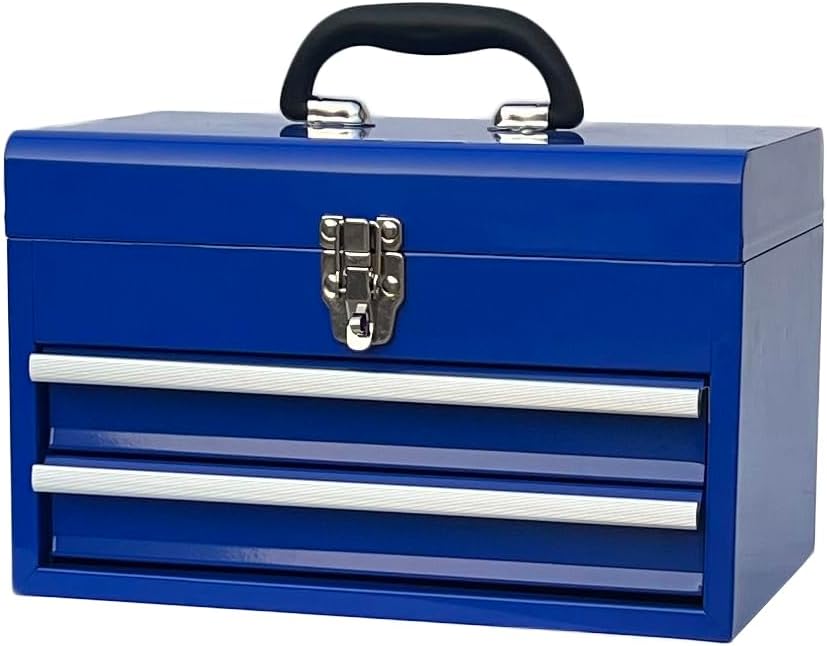Workington Cofre de herramientas portátil de metal con 2 cajones, armario de herramientas de 2 cajones de 14 pulgadas con rodamientos de bolas,