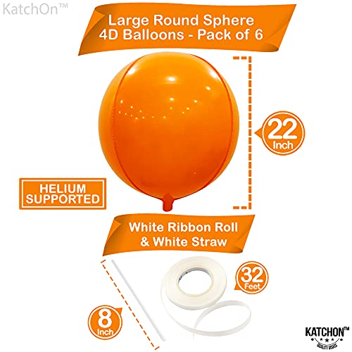 Image of KatchOn, Orange Foil Balloons - Big, 22 Inch, Pack of 6 | 4D Foil Metallic Balloon for Thanksgiving Decorations | Mylar Balloons for Basketball Party, Birthday, Wedding, Carnival, Orange Party Decor