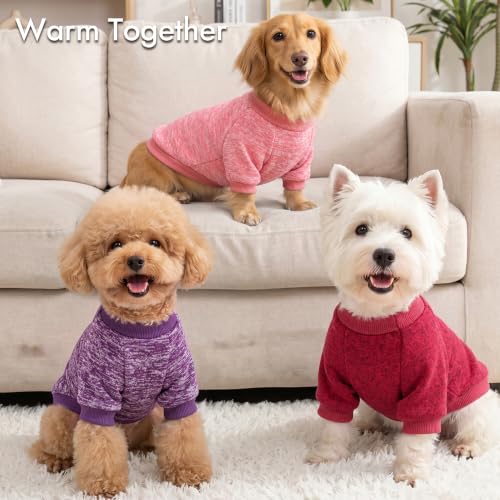 Image of 3 Pack Dog Sweaters for Small Dogs Girl Boy Winter Fleece Clothes Warm Soft Dog Sweatshirt Outfit for Dogs Cats Pet Apparel