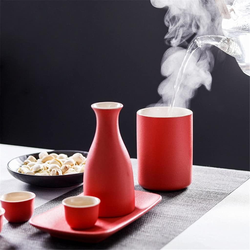 Wine Pot Ceramic Sake Pot Cup Set Black Pottery Liquor Flask Wine Bottle Cups Tray Home Supplies(white-Dinosaur Doodle4)