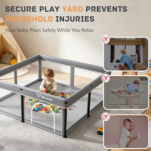 Image of TOREVSIOR Foldable Baby Playpen with Mat, 50 inchx50 inch Collapsible Play Pen for Babies and Toddlers, Indoor & Outdoor Kids Safety Play Pen, Portable Play Yard, Foldable Baby Playpen with 50 Ocean Balls