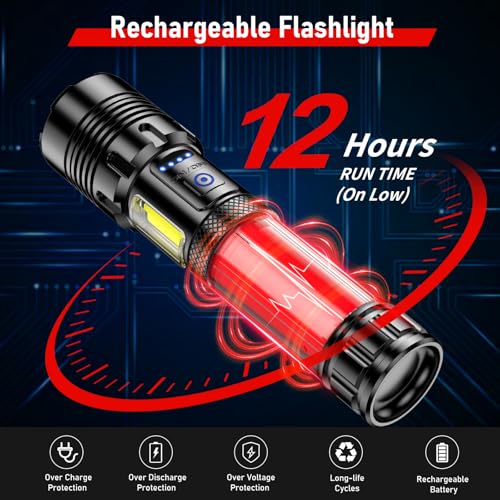 Image of Shadowhawk Torch Lights Rechargeable, Led Torch Light High Power 10000 Lumen, XHM77.2 Long Distance Flash Light Charging Torchlight, Powerful 7 Light Modes Flashlight for Trekking Hunting Emergency