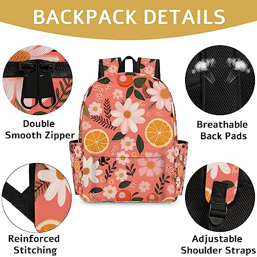 Orange Fruit Kids Backpack for Boys Girls Flower Pattern Preschool Toddler Backpack Kindergarten Nursery Bookbag Travel Children Lightweight School Bag2