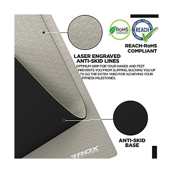 RDX-Yoga-Mat-TPE-6mm-Thick-with-Straps-and-Carry-Bag-Reach-ROHS-Certified-Eco-Friendly-Non-Slip-Mats-for-Men-Women-Home-Gym-Fitness-Workout-Exercise-Pilates-Aerobic-Planks-183-x-61-x-06CM RDX Yoga Mat TPE 6mm Thick with Straps and Carry bag, REACH ROHS Certified, Eco Friendly Non Slip Mats for Men Women, Home Gym Fitness Workout Exercise Pilates Aerobic Planks, 183 x 61 x 0.6CM
