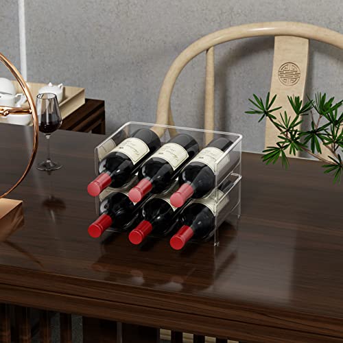 Foto von Gvolatee 2er-Set Flaschenregal – stapelbare Aufbewahrung für Weinflaschen und andere Getränke – modernes Weinregal aus Kunststoff für 6 Flaschen – transparent